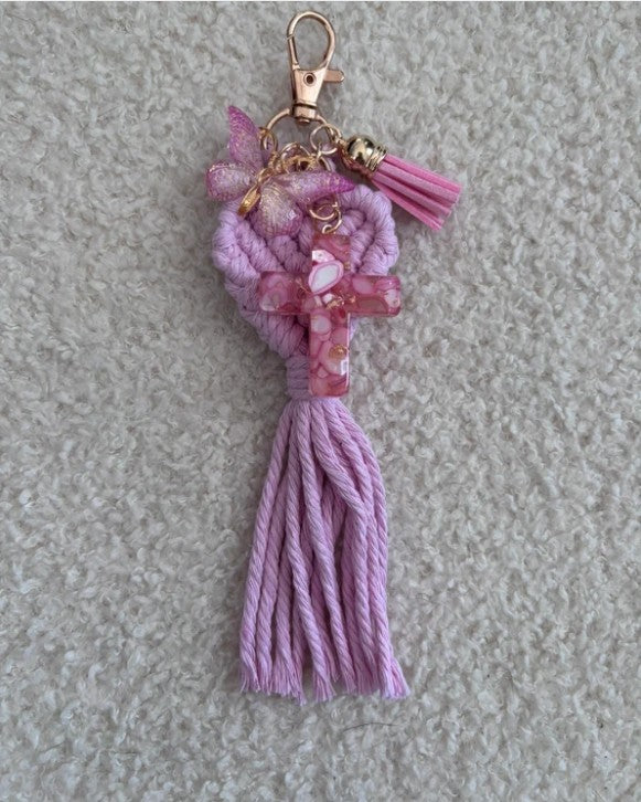Porte clé / Grigri de Sac Croix Religieuse Rose