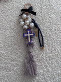 Porte clé / Grigri de Sac Grosse Croix Religieuse Bleue